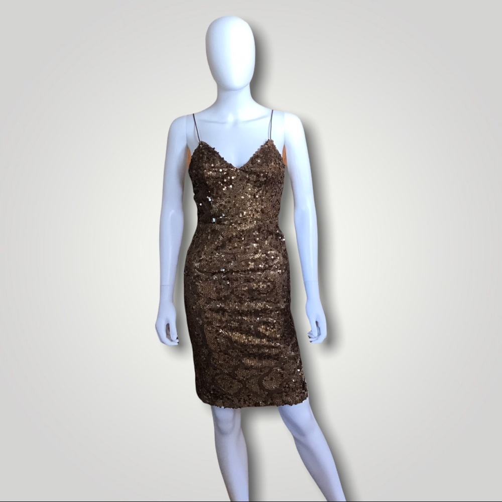 Line &  Dot Sequin Metallic Spaghetti Strap Dress